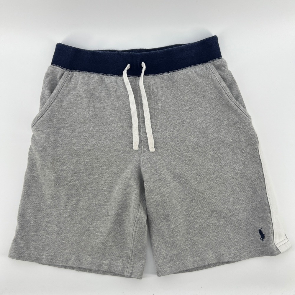 Polo Ralph Lauren Kids Grey Sweat Shorts Navy Waistband Stripe Size M 10-12